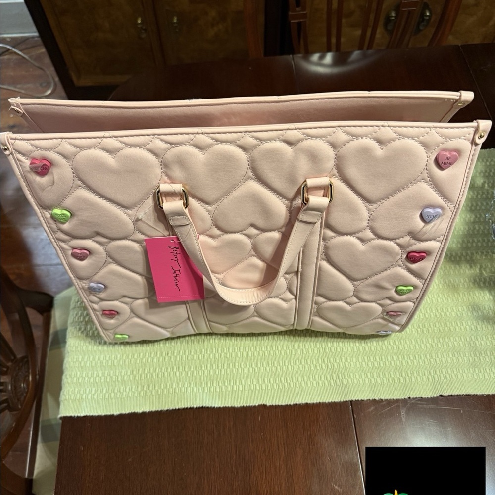 Betsey Johnson Pink Heart Quilted Tote
